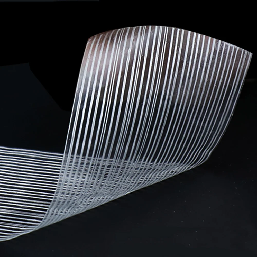 10mm-50mm Striped/Mesh Strong Single Side Transparent Adhesive Glass Fiber Tape Industrial Strapping Packaging Fixed Seal Tape