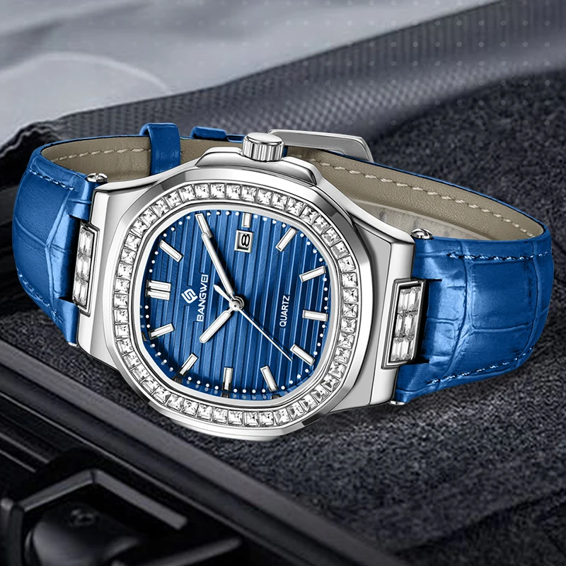 BANGWEI 2026 أفضل العلامات التجارية الساعات الفاخرة رجال الأعمال موضة ساعة نسائية 30 متر مقاوم للماء مضيئة كوارتز ساعات المعصم Reloj Hombre