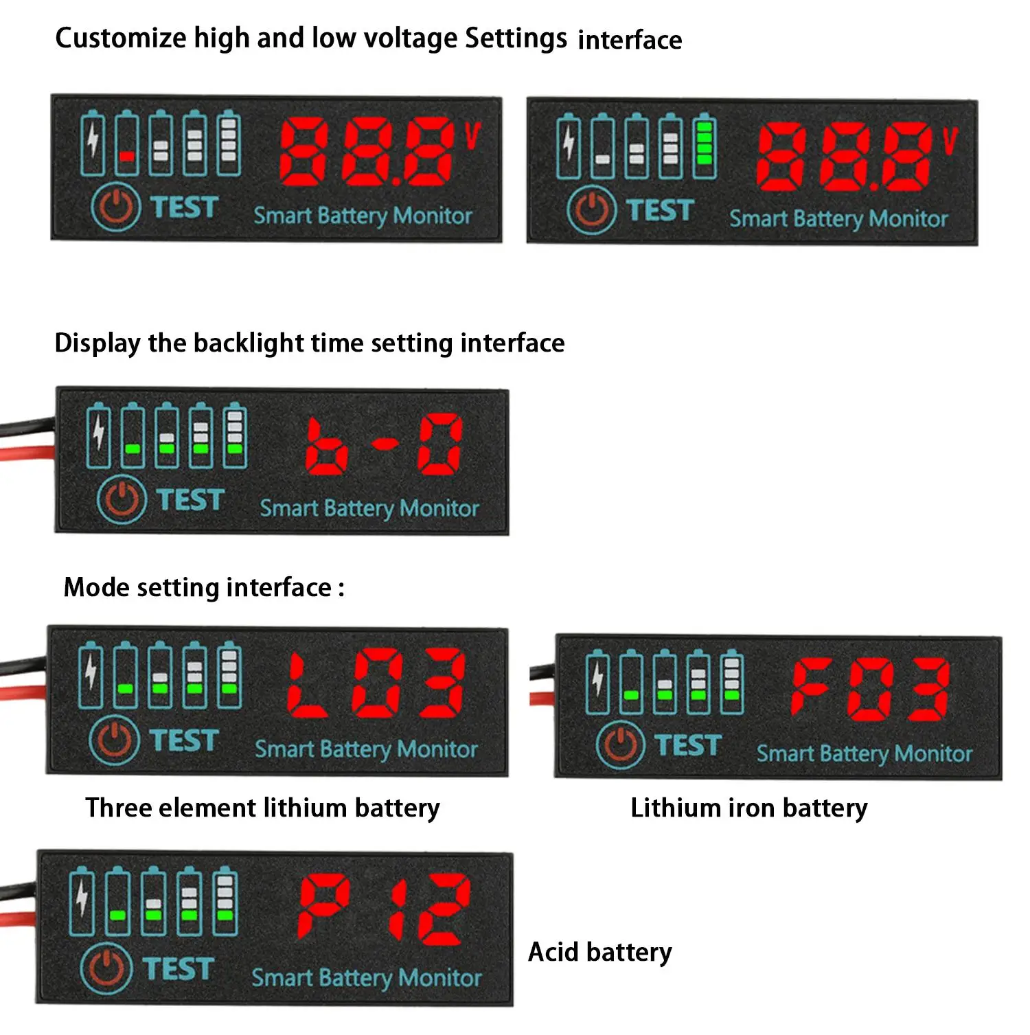 3S-14S LED Battery Capacity Indicator Power Display Charging Meter Li-ion LiFePO Lead Acid 12V 24V 36V 48V 4S 7S 8S 10S 13S BMS