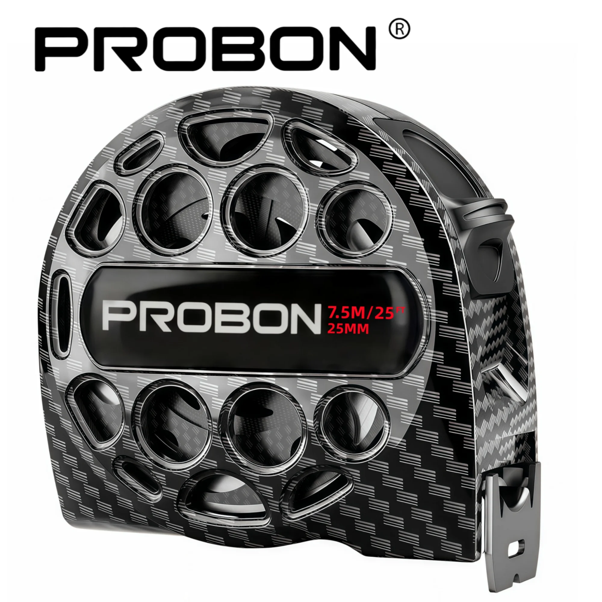 PROBON Ruban à mesurer en fibre de carbone - Étanche, double système métrique/imperial, haute précision, résistant à l'usure, avec clip et mousqueton