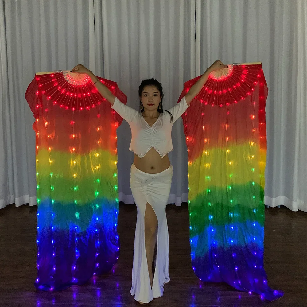 Silk Led Light Rainbow Fold Fans Belly Dance Stage Performance Party Cosplay Costume Shows Bar Nightculb Accessorie