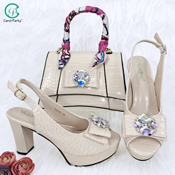 QSGFC Crocodile Textured Ribbon And Colorful Crystal Embellished Clutch wWith Long Shoulder Strap Women's Shoes And Bag Set