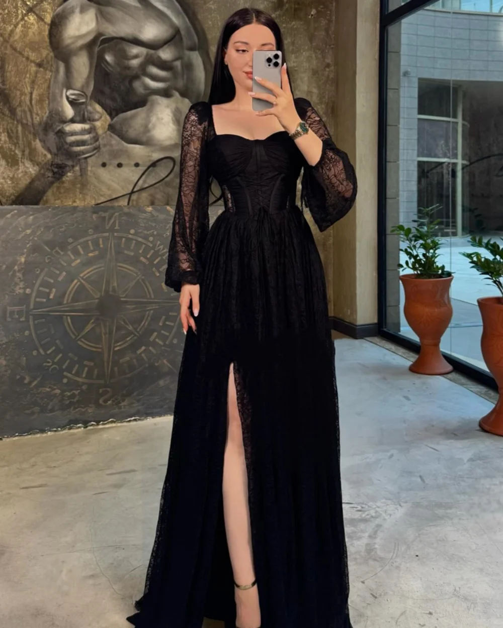Customized High Quality Fashion Lace Ruched Pleat A-line Square Neck Long Dresses Bespoke Occasion Dresses Sizes Available Sexy
