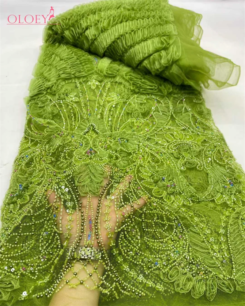 

OLOEY Luxury African Sequins Beaded Lace Fabric 2026 High Quality Lace 5 Yards French Lace Fabric Nigerian Lace Fabrics Par