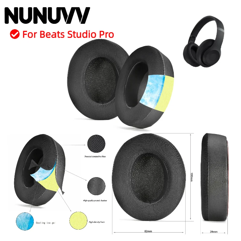

NUNUVV Replacement Ear Pads For Beats Studio Pro Headphone Cushion high quality Protein skin Foam Pad Earpads Sponge Earmuffs