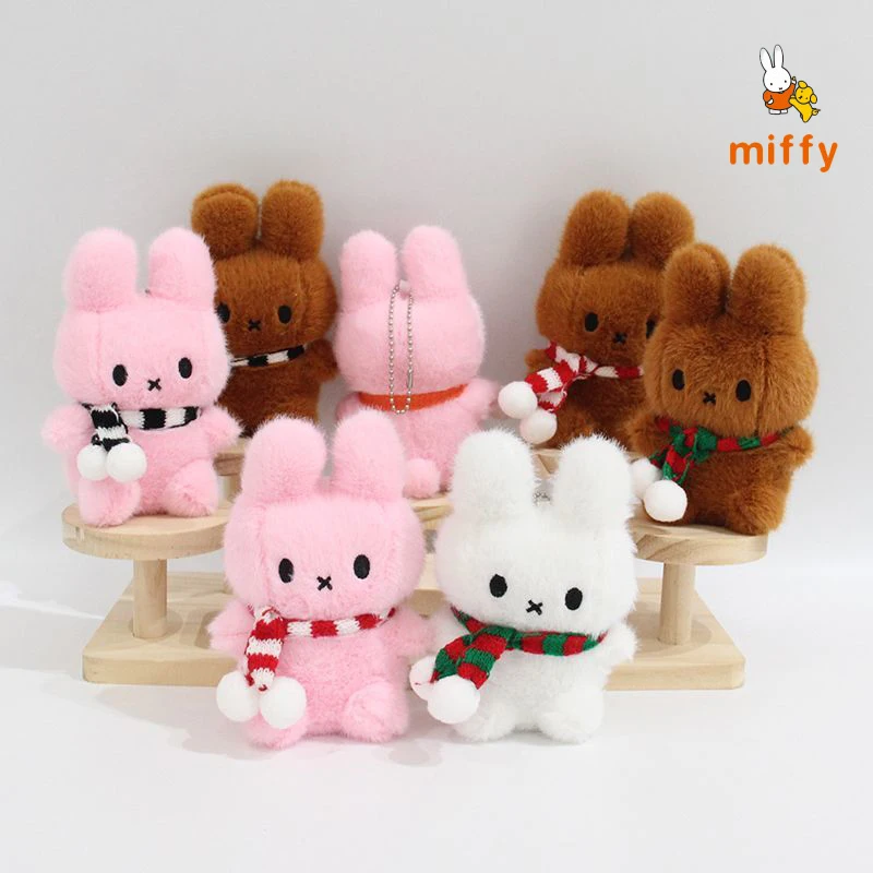 Kawaii Miffy Plüschpuppe, mehrere Stile, kreativer gestreifter Schal, flauschiger Stofftier-Rucksack, kuschelige Anime-Accessoires, perfektes Geschenk
