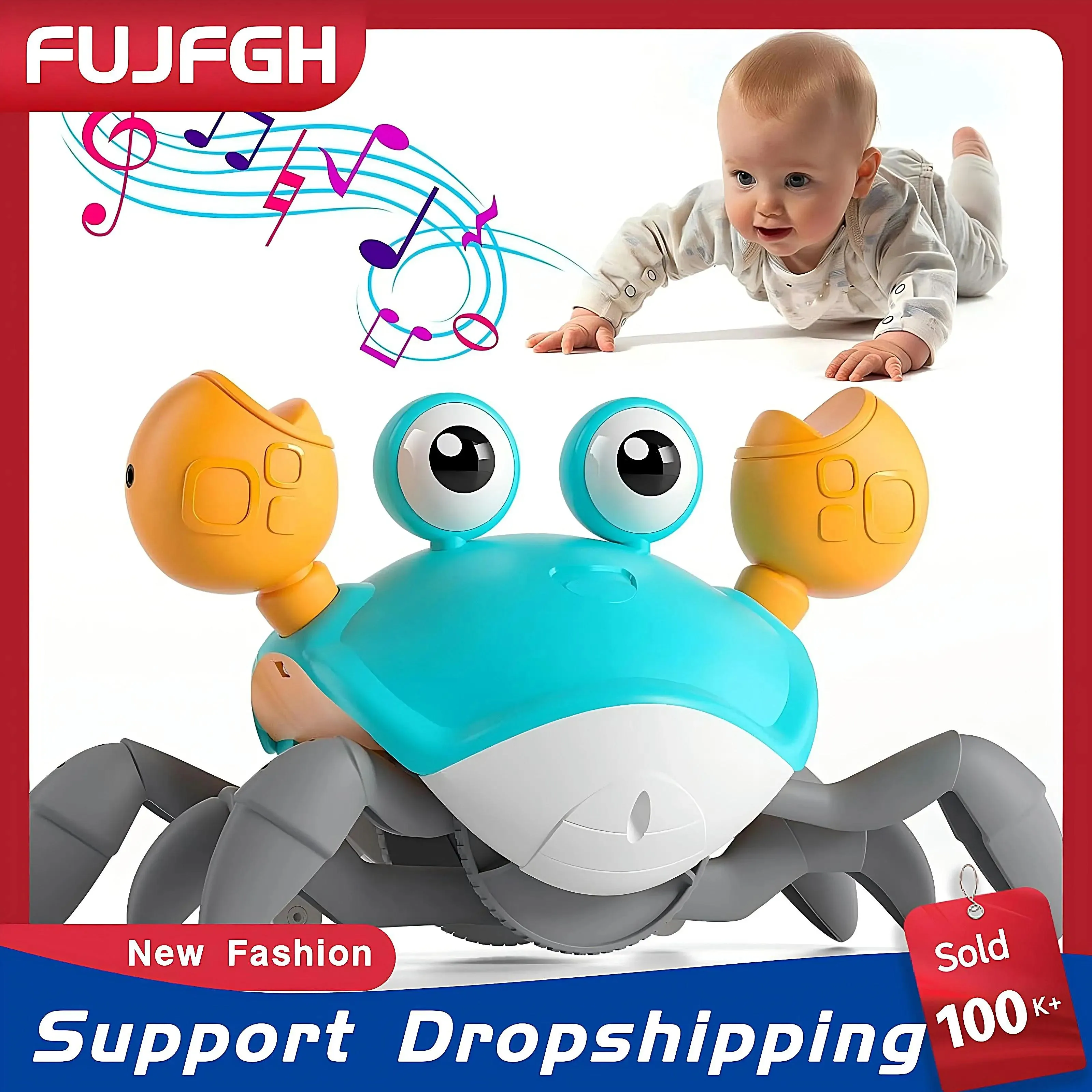 Dança Crab Sensing Toy para bebês, rastejando, interativo, escapar, caranguejos, música, Toddle Box, presentes de aniversário