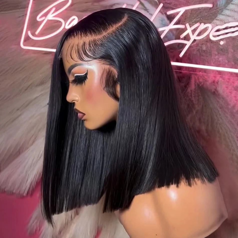 

14 Inch Short Straight Bob Wig Human 13x4 HD Lace Transparent 180% Frontal Hair Bob Wig Pre Plucked Lace Front Human Hair Wigs