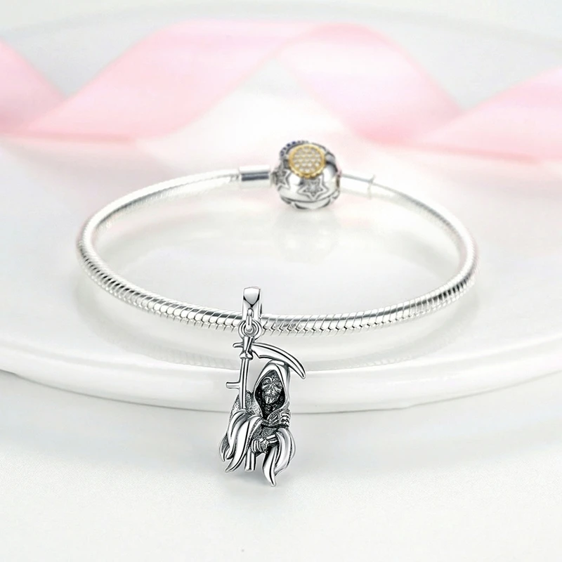 925 Sterling Silber Halloween Charm-Perlen Kürbis Totenkopf Hexe Geist Schwarze Katze Anhänger Passend für Halsketten Armbänder Damen Schmuck Geschenk – Detail 1