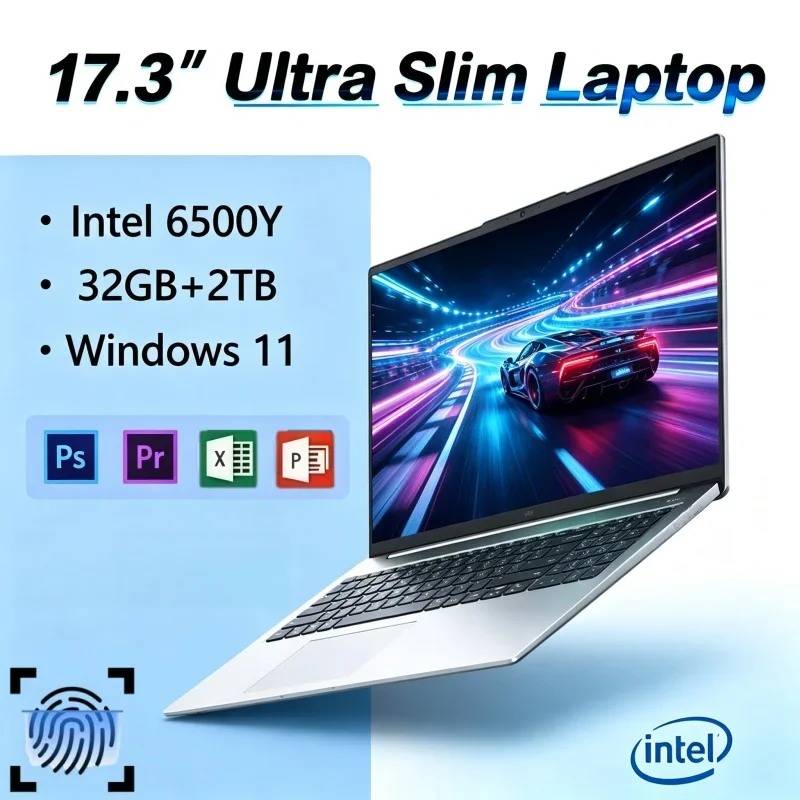 17.3 Inch Windows 11 Notebook Intel 6500Y Processor 32GB RAM 2TB SSD Fingerprint Unlock Laptop For Daily Work