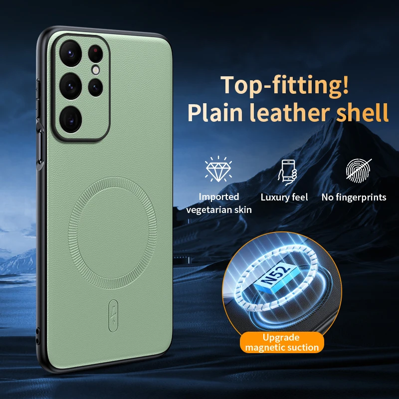 Per Samsung S24 Ultra Custodia protettiva in pelle magnetica per Samsung S24 Ultra Anti-impronte antiscivolo PC + TPU