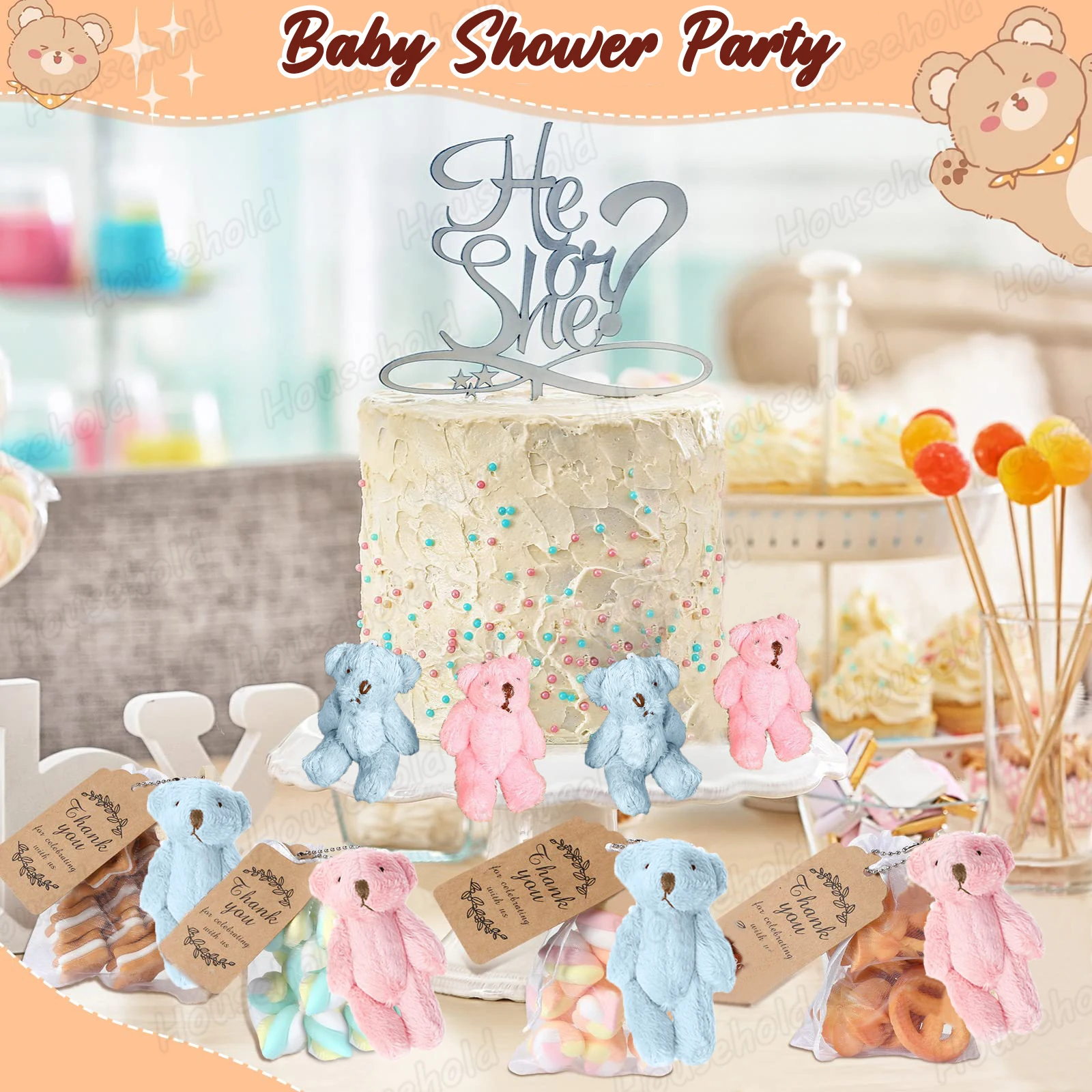 10-150Set Mini Bear Baby Shower Party Favors 6cm Joint Stuffed Small Bears Bear Keychain for Birthday Cake Wedding Mini Gifts