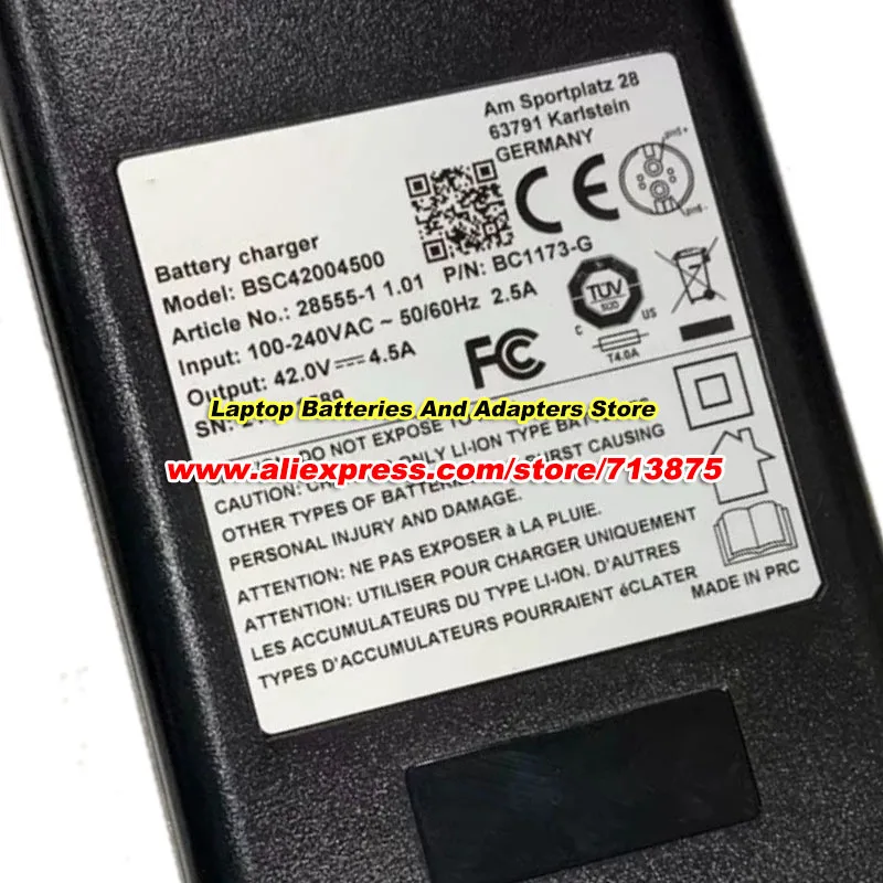 Genuine BSC42004500 AC Adapter For BMZ 42V 4.5A 28555-1 1.01 P/N BC1173-G Power Supply with Rosenberger Charging Port
