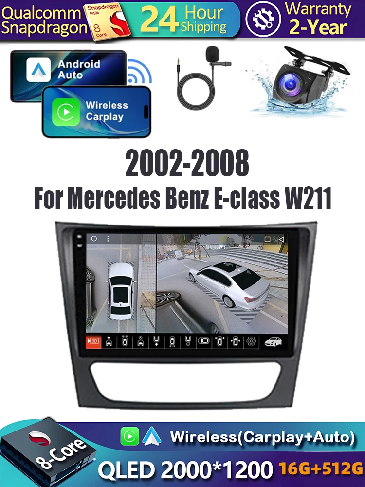 Android 16 Carplay Auto 2K Ekran Radio Samochodowe Odtwarzacz Multimedialny Do Mercedes Benz Klasy E W211 2002 - 2008 2din Autoradio Stereo — 2