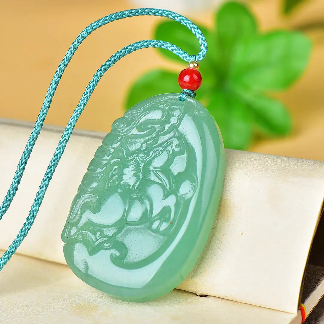 

Nature Green Jade Pendant Mascot Carven Horse Bring Fortune Amulet Bless Chinese Zodiac Signs