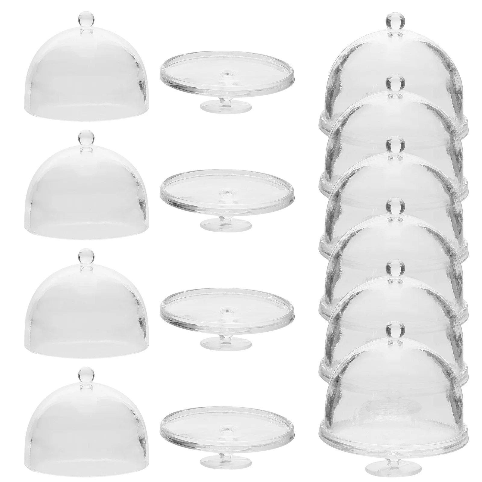 10 Pcs Mini Cake Holder Cupcake Container Plate Domes Tray with Lid Stand Plastic House Accessory Pan