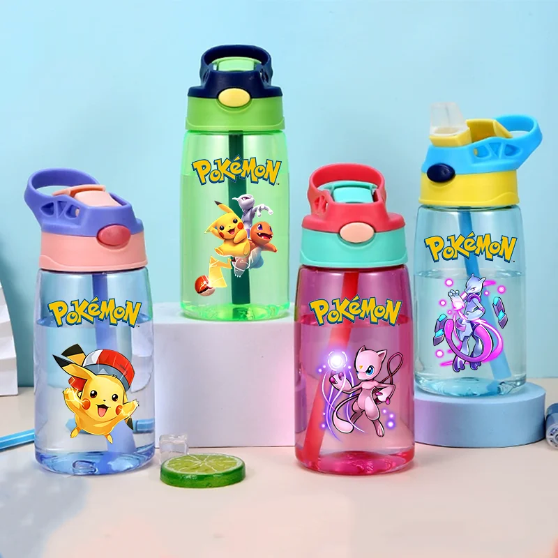 Pokemon 480ML Large Capacity Portable Outdoor Sports Picnic Cup Childrens Drinking Cup Cartoon Plastic Straw Cup Adult Gifts