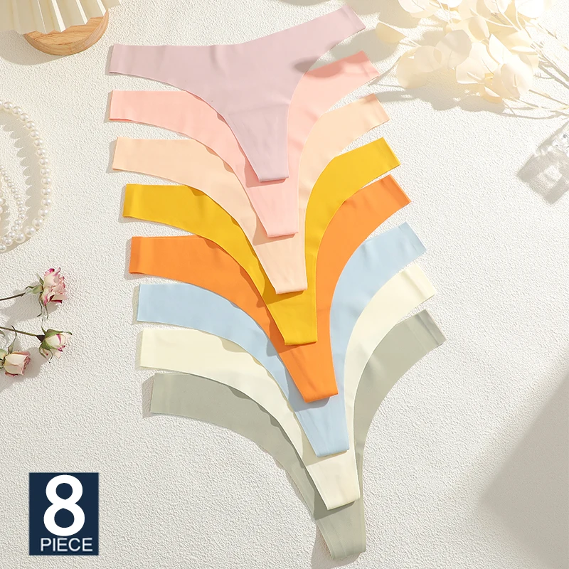 FINETOO 8PCS Sexy G-String Unterwäsche Weibliche T-back Dessous Dessous Nahtlose Niedrige Taille Unterhose 17 Farbe Dame Bikini panty
