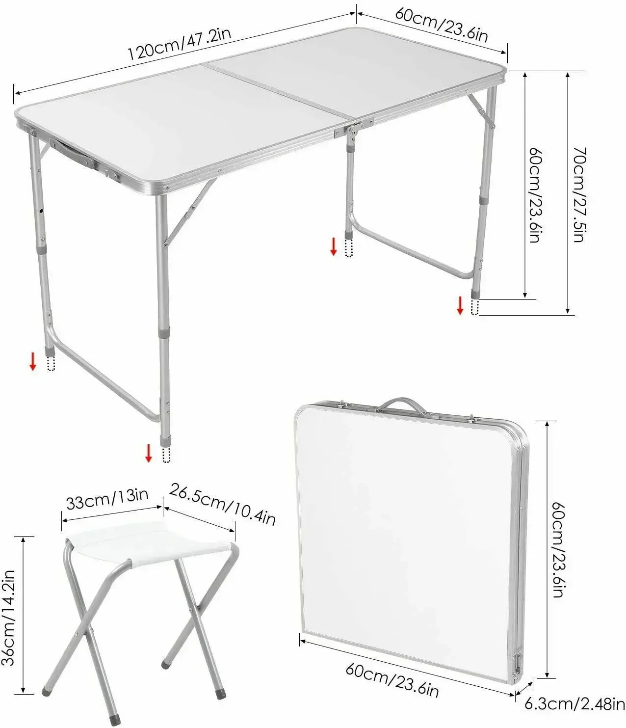 Mesa plegable, juego de 5 uds., mesa de Camping de aluminio de 120cm plegable con 4 taburetes, muebles de exterior, mesa de Picnic y silla portátil