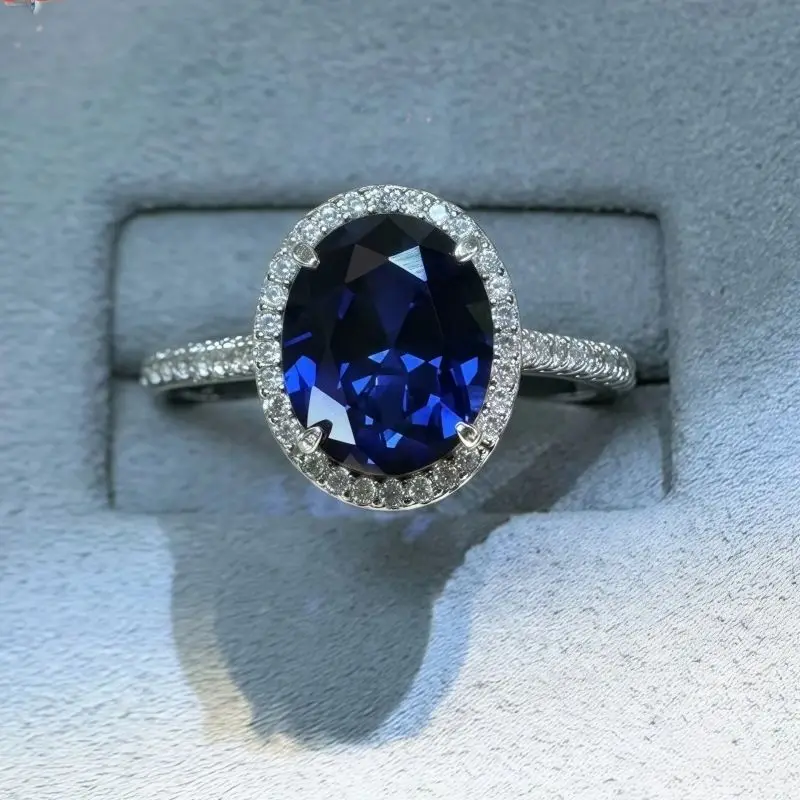 

Veeie Veein Brand 925 Sterling Silver Ring with High Carbon Diamond 3ct Pigeon Egg Shaped Synthetic Sapphire Rings Jewelry