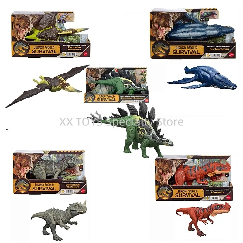 Set de Dinosaurios Originales de Jurassic World Survival Wild Roar, Afrovenator y Más, Figuras de Acción de Pteranodon, Juguetes con Sonido, Luz y Ataque