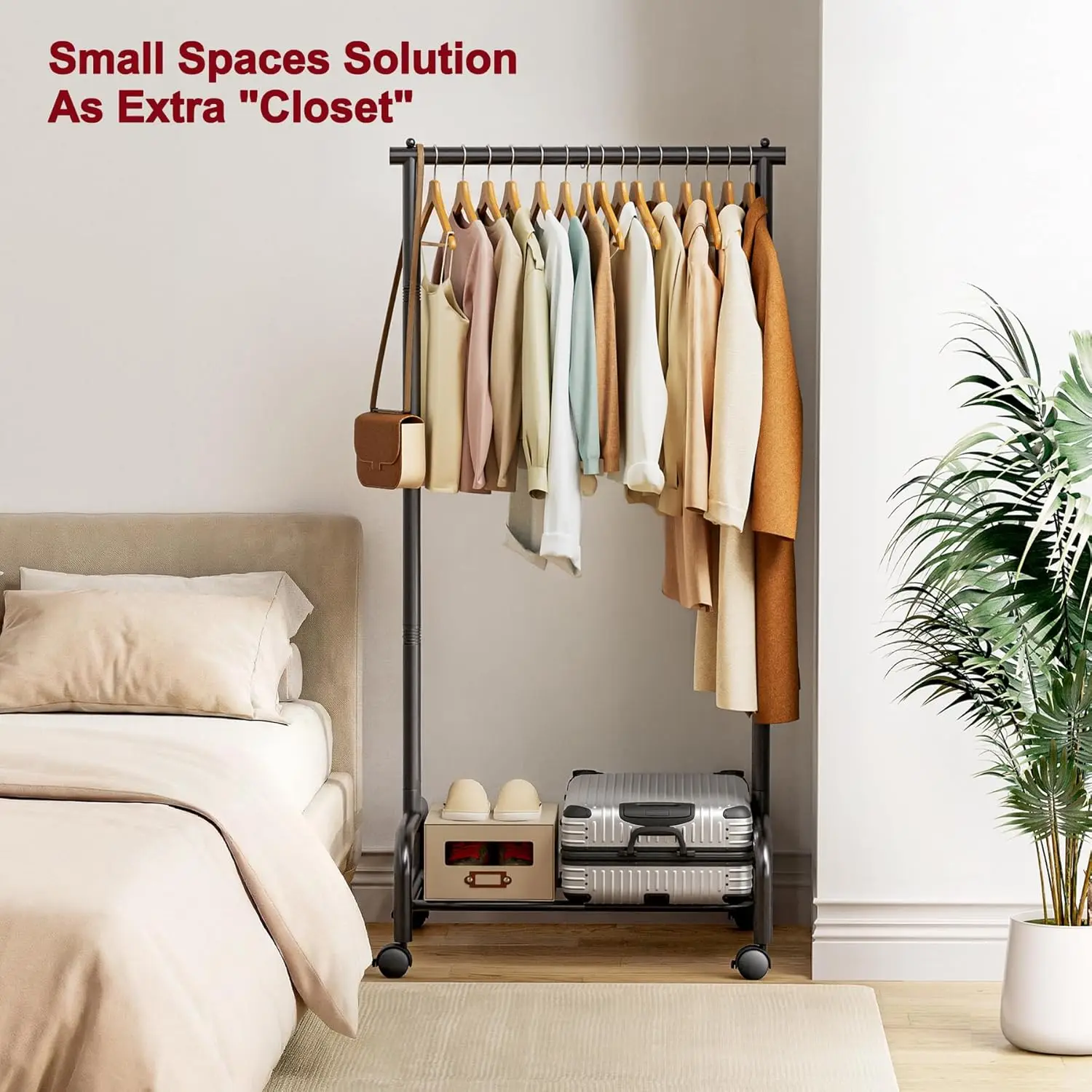 Heavy Duty Clothing Racks for Hanging Clothes, Small Rolling Clothes Rack with Wheels