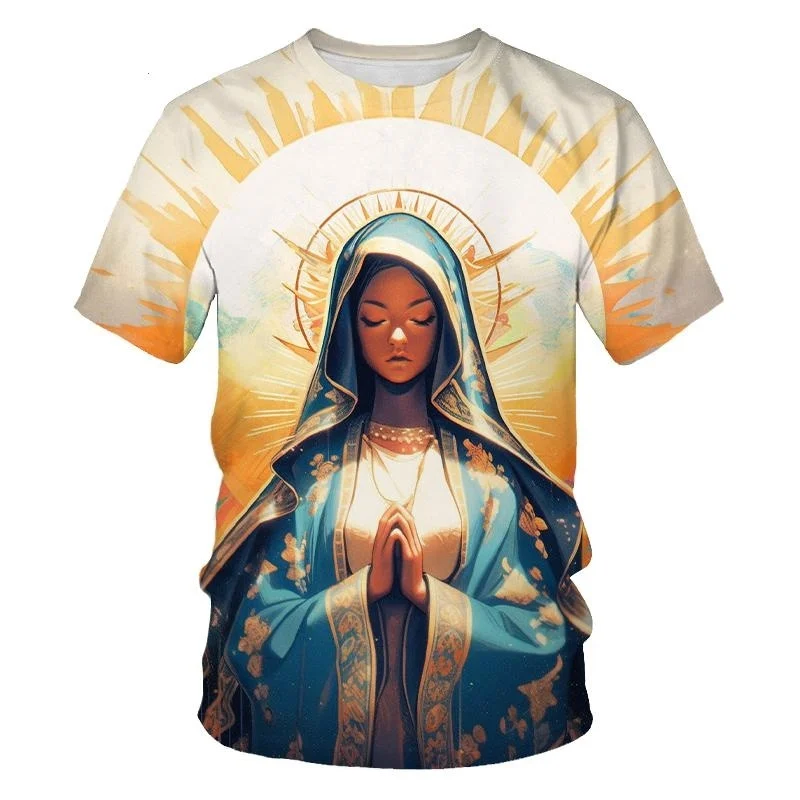 3d Print Virgin Mary T-shirt Christianity Round Neck Tshirt Casual Short Sleeve Cool Street Summer Oversized T Shirt Clothing