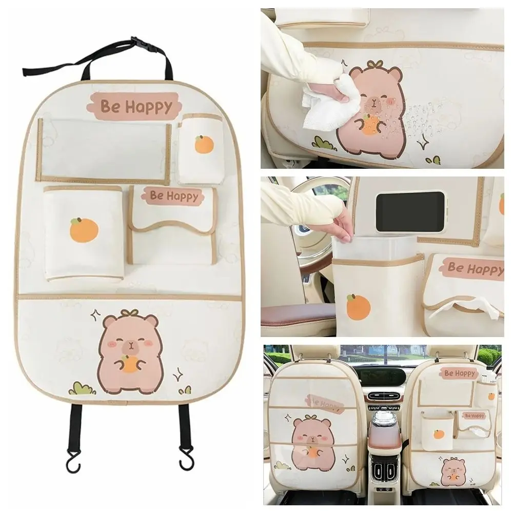 

Сумка для хранения автомобиля из натуральной кожи с капибарой, противообрастающая, износостойкая, мультяшный автомобильный мусорный бак, защитный чехол для спинки автомобильного сиденья