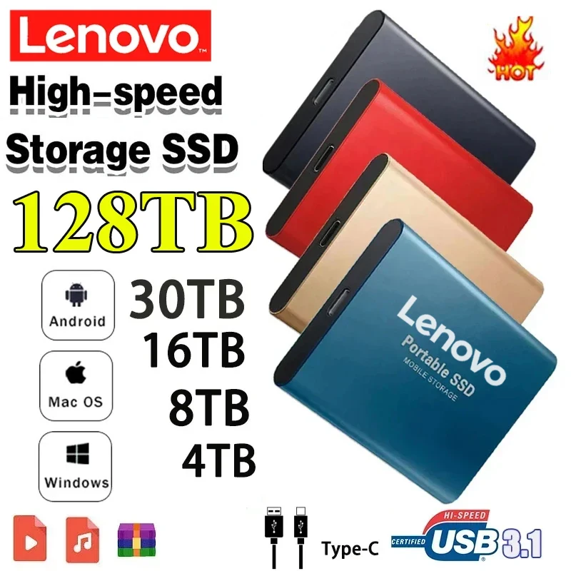 

Lenovo Portable Disco Duro Externo USB 3.1 Type-C M.2 SSD External Hard Drive 500GB Flash Drive 8TB Hard Disks for Laptops