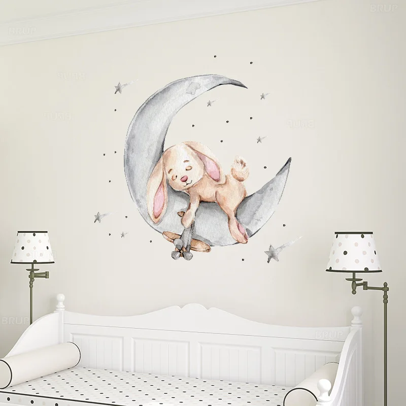 Children's Room Wall Stickers Cartoon Rabbit Wall Decals for Kids Room Baby Boys Girls Bedroom Decals Nursery Room Wall Stickers