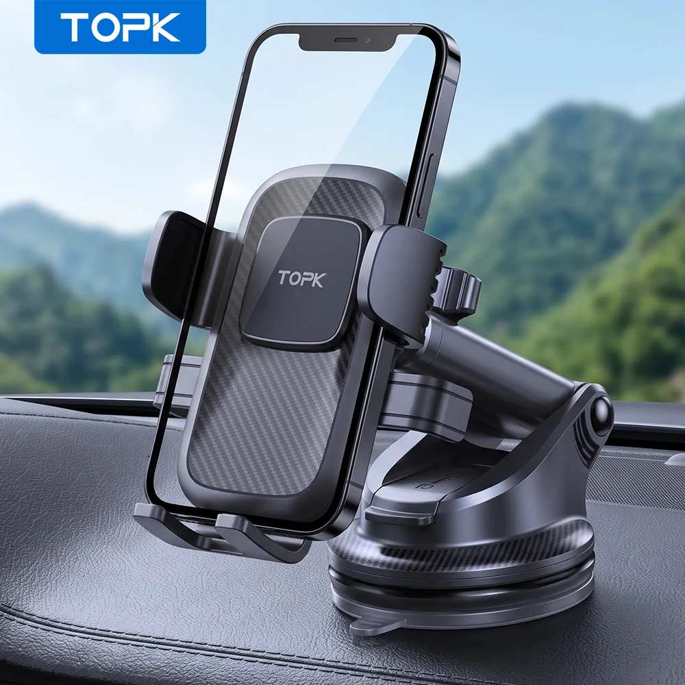 TOPK Universal Car Phone Holder Telescopic Arm Strong Suction Cup 360° Stand for Dashboard Windshield iPhone Samsung GPS