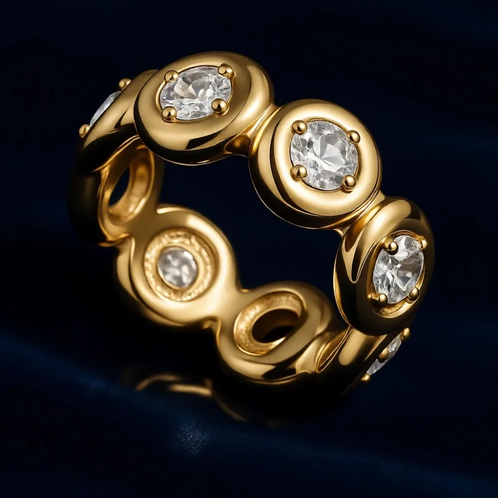 

Изящное кольцо-браслет с фианитами в форме груши или круга, позолота 14K, массивное, для помолвки, эффектный подарок