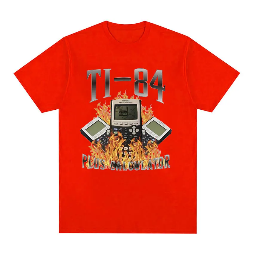 تي شيرت جرافيك بأكمام قصيرة للرجال ، موضة عتيقة ، قطن 100% ، ملابس شارع كبيرة الحجم ، آلة حاسبة مضحكة ، TI-84 Plus
