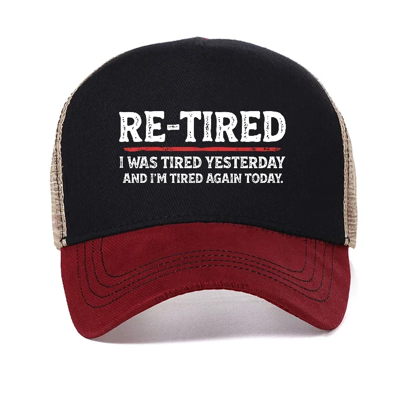 Retired hat Adjustable Summer Snapback Hat Comfortable Breathable hats Unisex Print with 'RE-TIRED' Slogan Baseball Caps