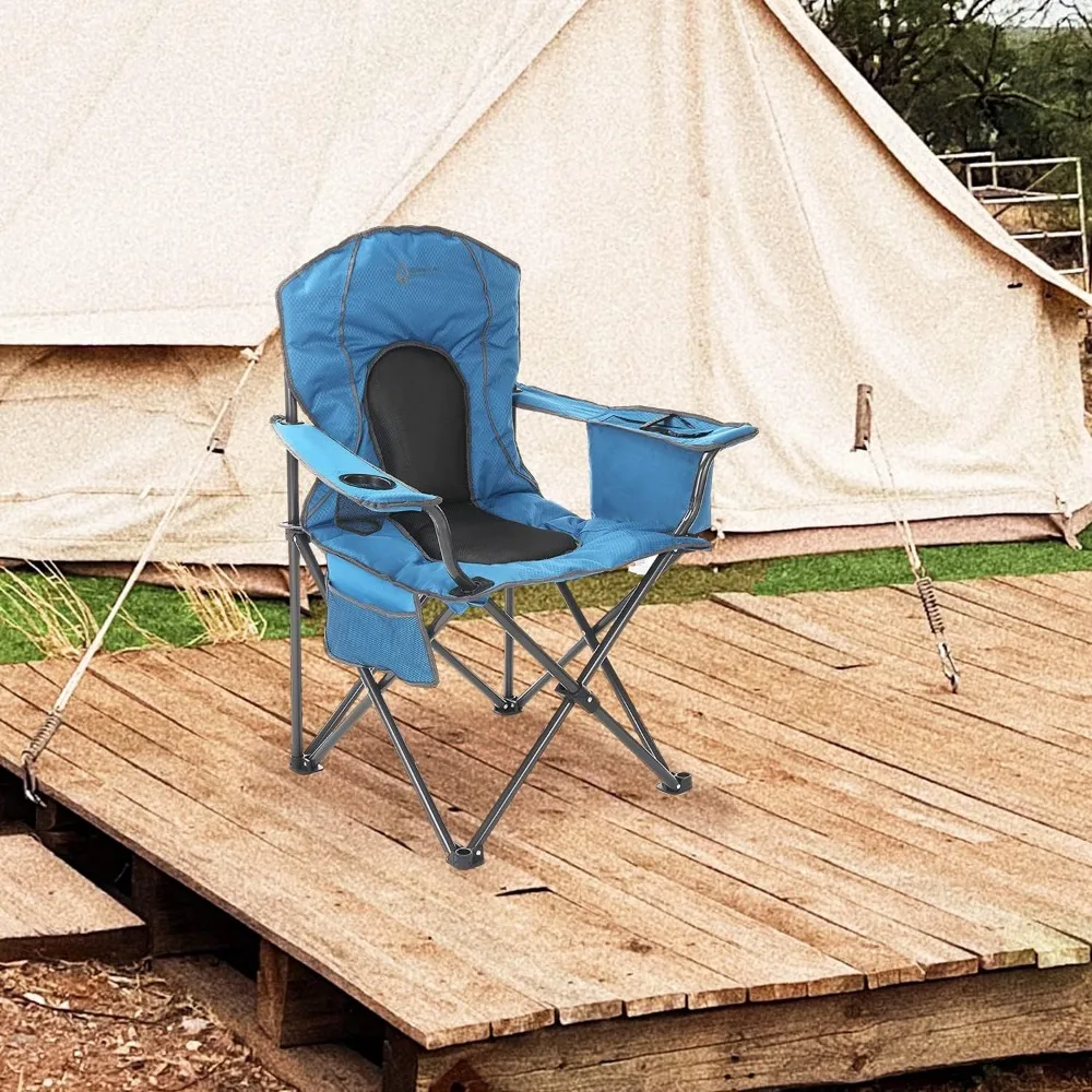 Chaise de camping pliante portable avec refroidisseur à 4 canettes, porte-gobelet et sac de transport robuste pour un transport facile