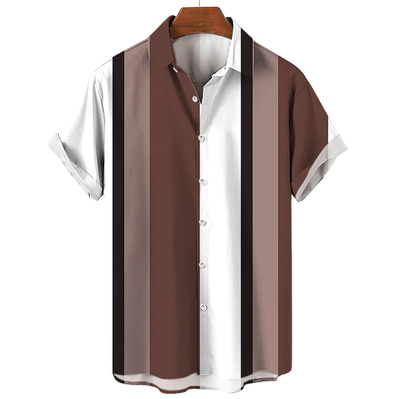 Camisas gráficas de rayas geométricas simples para hombres, camisas y blusas de vacaciones de moda, blusa de solapa informal, ropa de calle, Tops