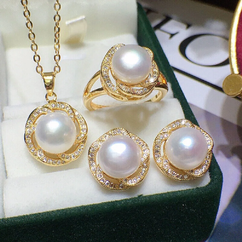 

Gorgeous Aaaa 8-9mm AAAA South Sea White Earrings Pearl Pendant&Earring&Ring Set 925s