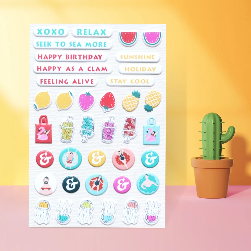 Creative Path Puffy Mini Scrapbooking Journaling Stickers Reusable Small Vase Star Love Heart Motivational Phrases Deco Stickers