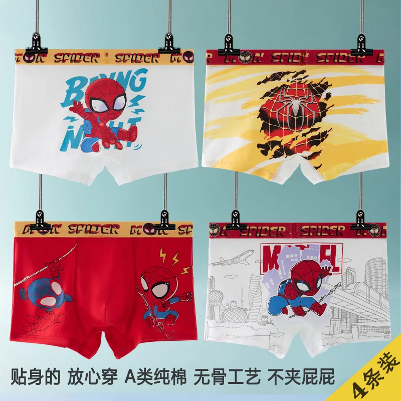 4Pcs/lot Miniso New Spider-Man Children Underpant Marvel Series Cool Breathable Brie Boy Underwear Cotton Boxer Shorts Gift