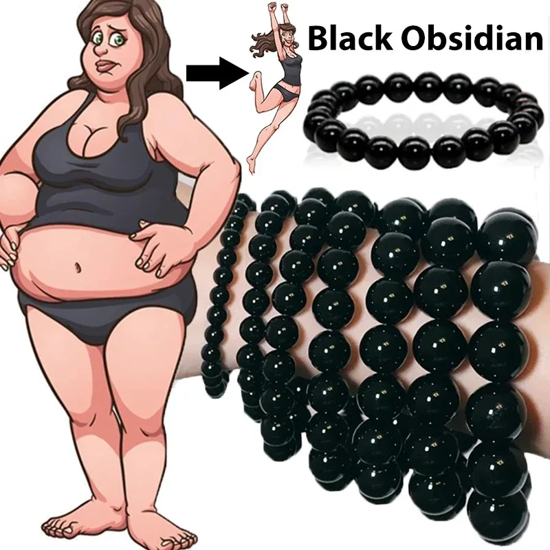 6/8/10/12/14mm Black Obsidian Stone Bracelets Fat Relief Promote Blood Circulation Anti Anxiety Weight Loss Bracelet Jewelrys view 3