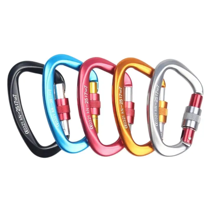 ~25KN Aviation Aluminum Mountaineering Caving Rock Climbing Key Hooks Screw Lock Carabiner D Shaped Safety Master Buckle