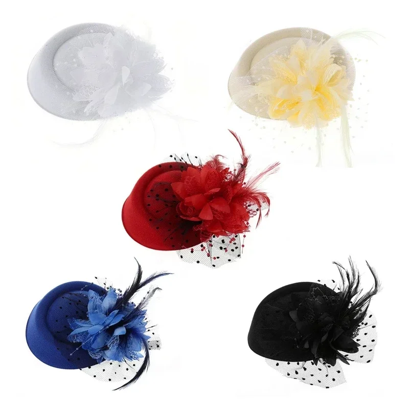 Chapéu fascinator feminino malha véu flor pena pérola frisado decoração grampos de cabelo casamento nupcial cocktail headwear