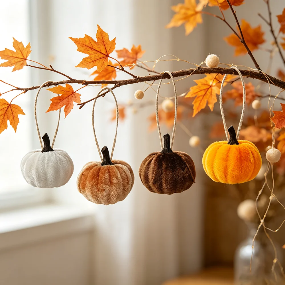 4/8/12/16pcs Fall Pumpkin Hanging Ornaments for Tree, Fabric Mini Pumpkins Ball Ornaments Fall Tree Decorations Pumpkin Pendant
