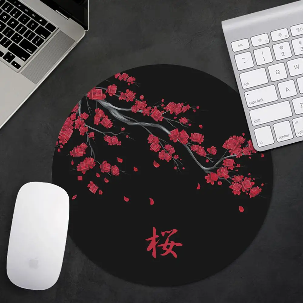 HYBXAXC Round Cherry Blossom Mousepad  Size Anti Slip Soft Circular Desk Mat Portable Keyboard Cushion For Laptop PC Home Table