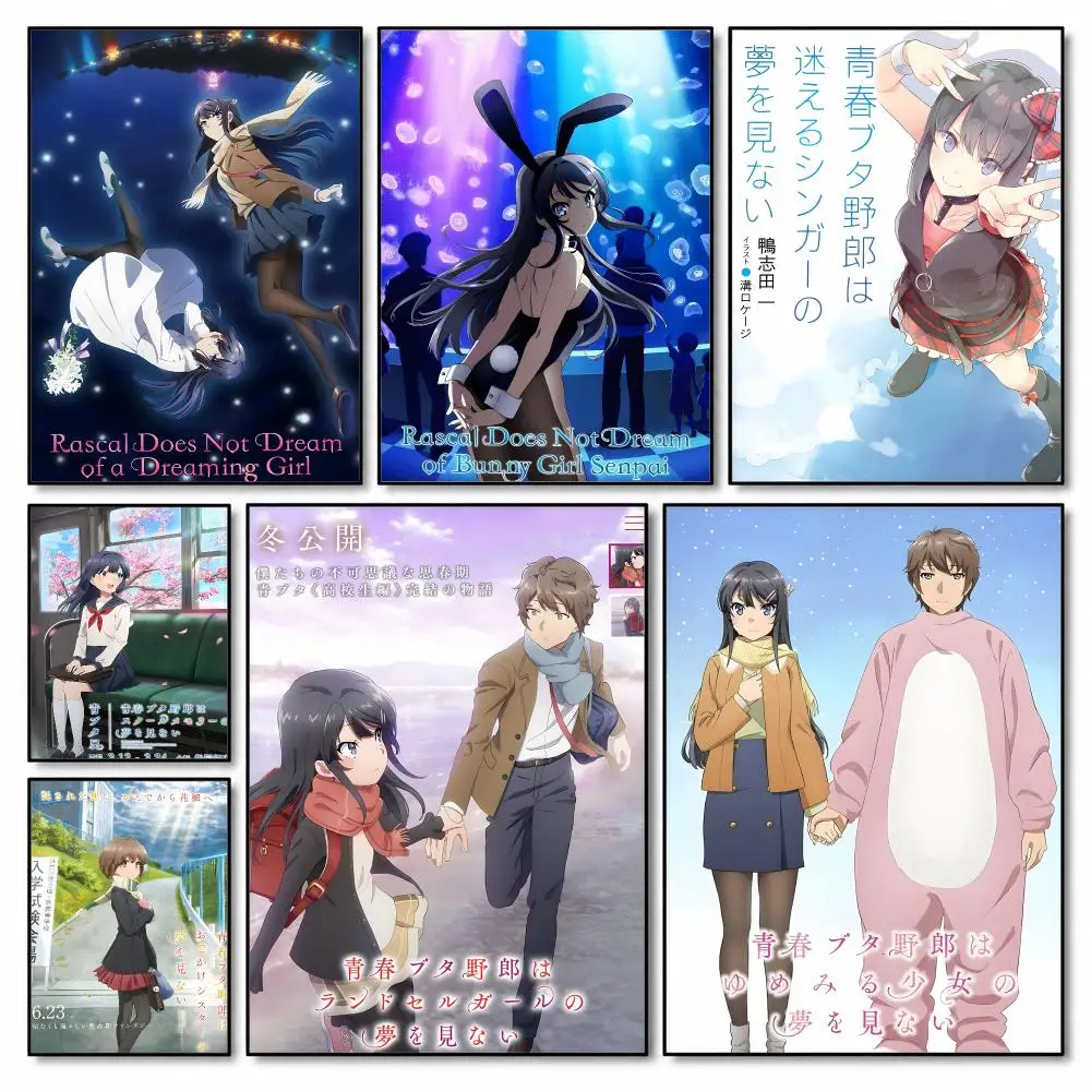 Does Not Dream Of Bunny Girl Senpai Poster Self-adhesive Art Waterproof Paper Sticker Coffee House Dorm Room Wall Decor