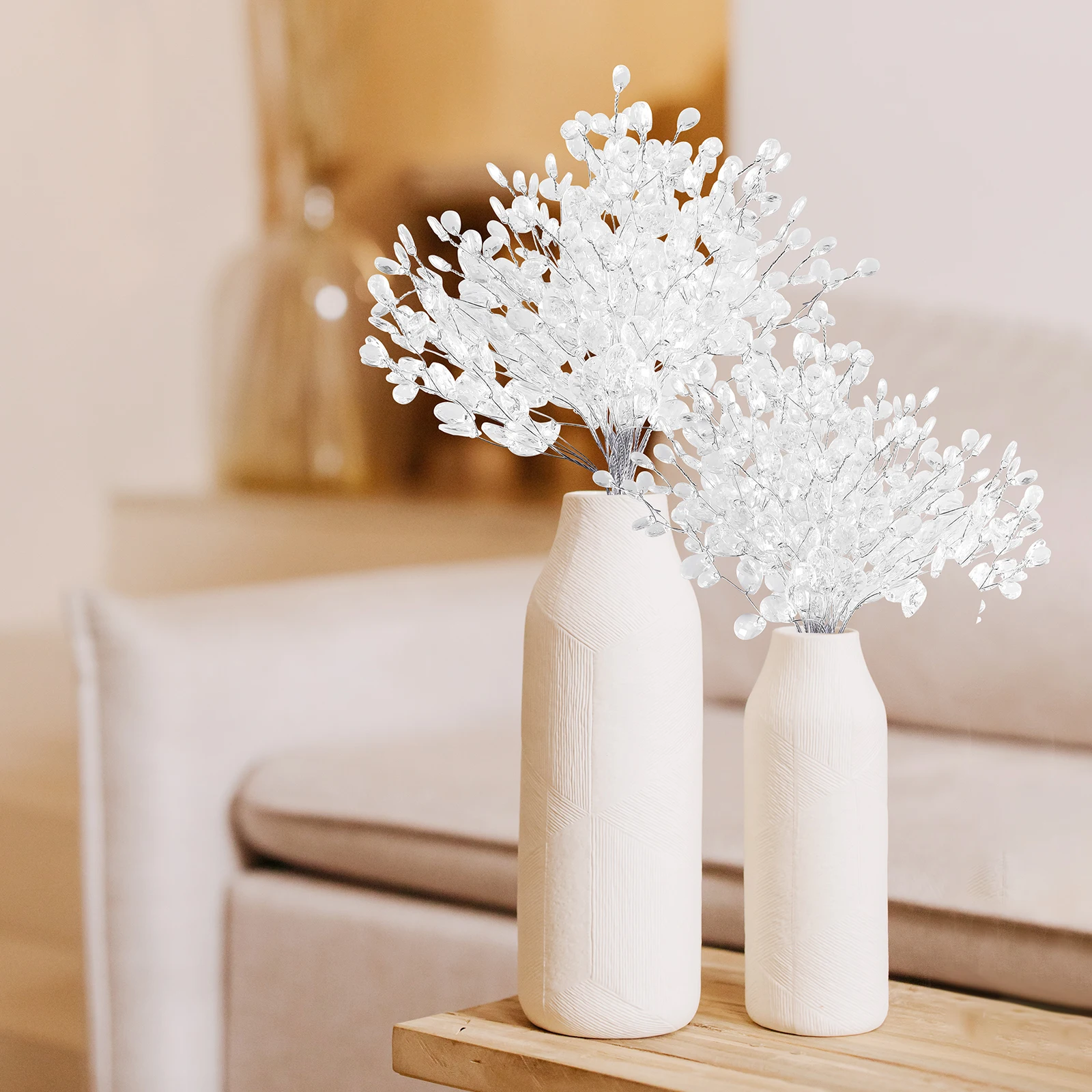 

50pcs 50 Stems Flower Branches Acrylic Bead Drops Decorative Craft Wedding Beads Branches For Vase Home Flexible Crystal
