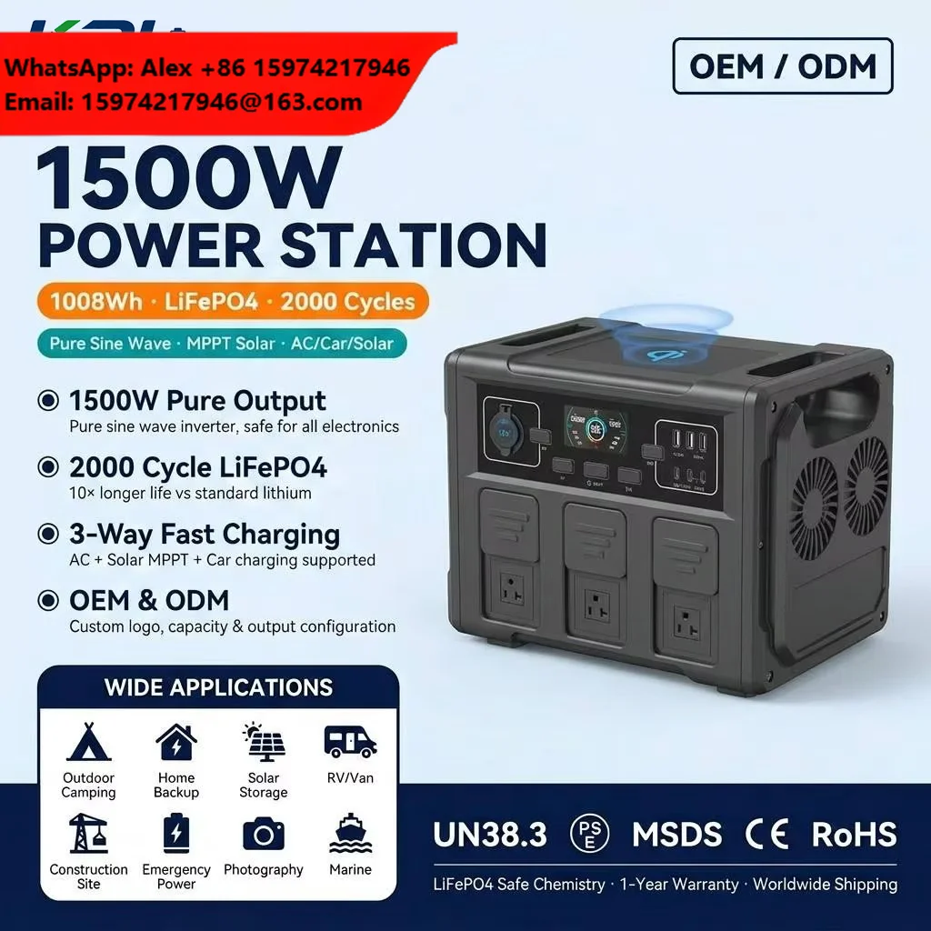 Portable Power Station 1500W 1008Wh Outdoor 2000 Cycles Home Backup Camping Mppt Solar Charge Controller Powerstation