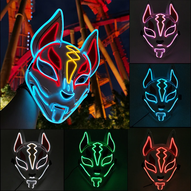 Hot Halloween Glowing Face Mask LED Fox Mask For Men Women Game Theme Cosplay Party Mask Carnival Costume Luminous Mask