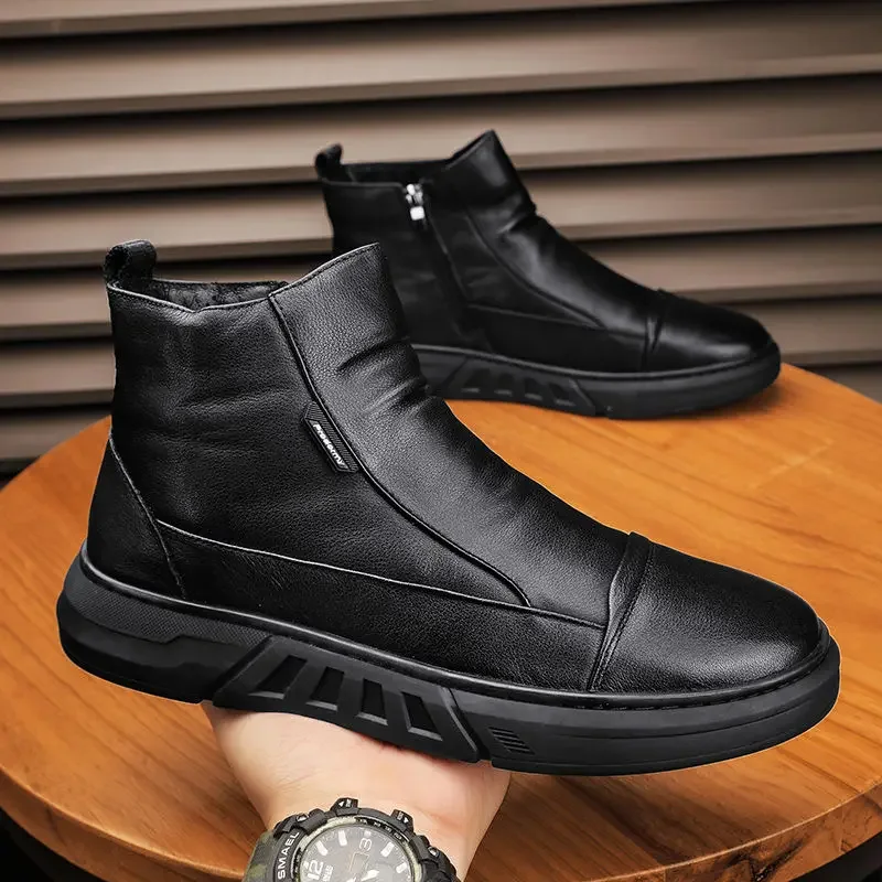 Zapatos de alta calidad para hombre, botas de seguridad cálidas, acolchadas, de cuero Martin, informales, color negro, Invierno