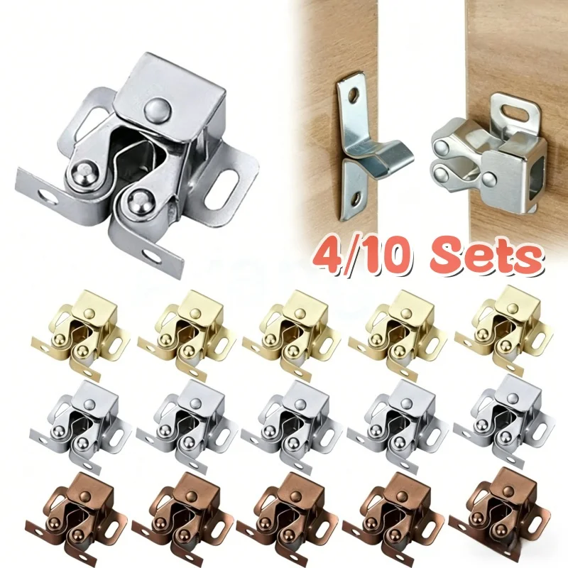 10 Sets Press Double Roller Catches Home Wardrobe Door Buckles Dual Wheel Spring Fixed Lock Buckle Low Foot Cabinet Catch Closer